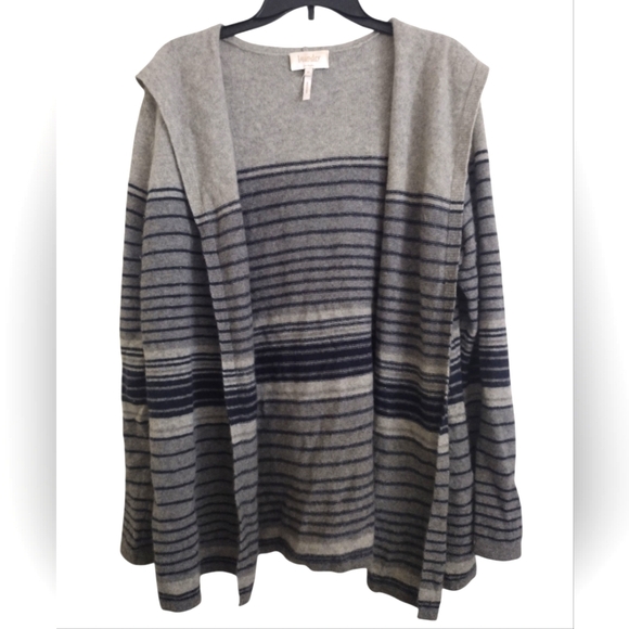 Laundry By Shelli Segal Sweaters - Laundry By Shelli Segal Grey Navy Striped Cashmere Cardigan With Hood Size XL